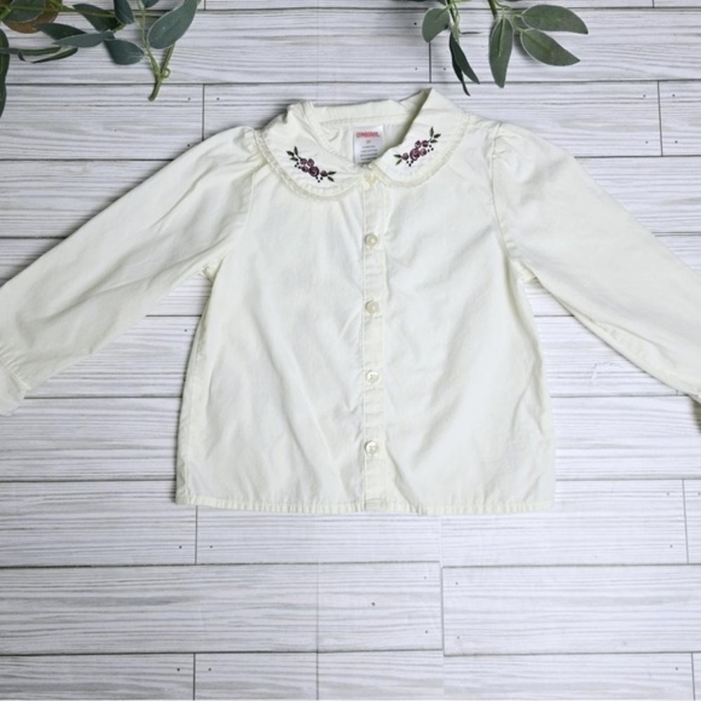 Gymboree Cream Long Sleeve Button Front Blouse with Embroidered Collar